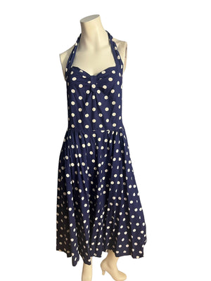 Vintage 50's blue polka dot halter dress and jacket L Wildman