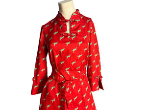 Vintage red 70's oriental dress caftan kimono M L