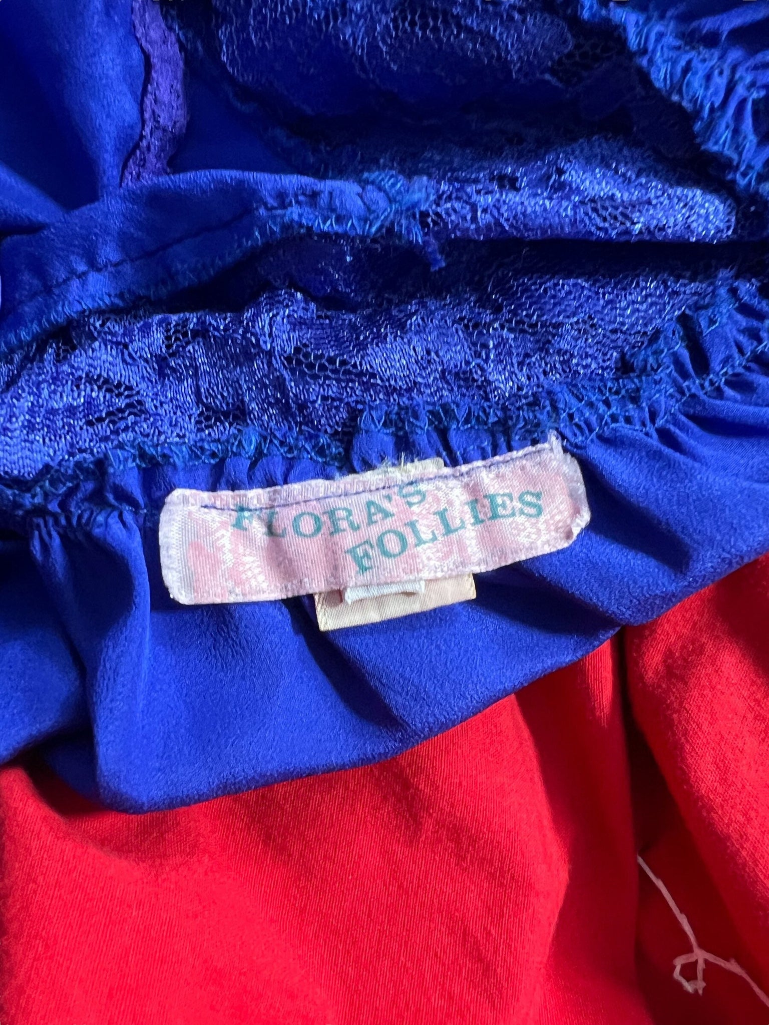 Vintage 80's blue teddy lingerie Flora's Follies S