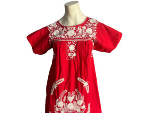 Vintage red embroidery Mexican dress S