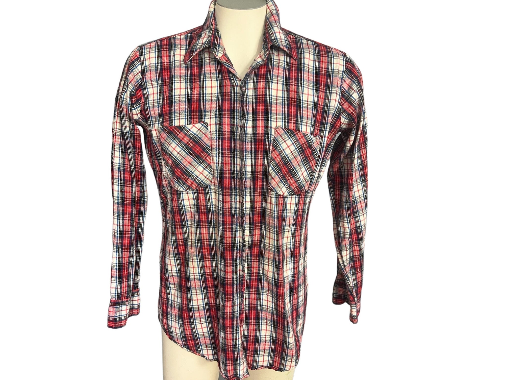 Vintage 80's red plaid button up shirt M