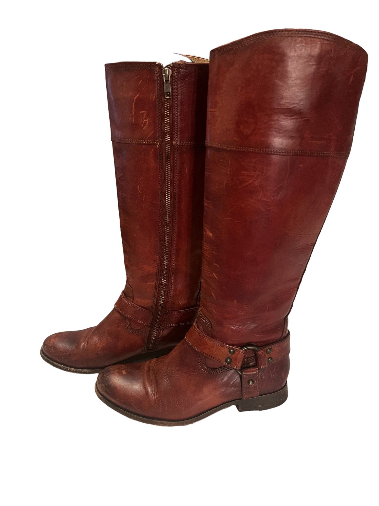 Vintage Frye brown riding harness knee boots 7.5 B