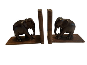 Vintage wood elephant bookends