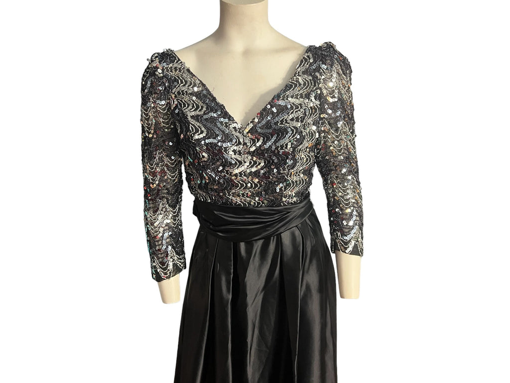 Vintage long black & silver sequin dress M