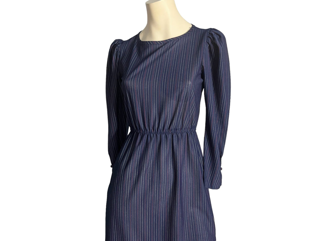 Vintage 80's blue striped sheer dress S