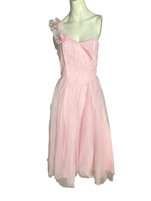 Vintage 60's pink chiffon party dress formal M L