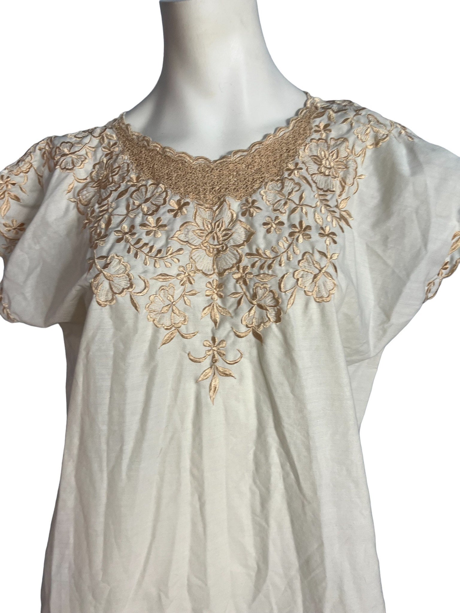 Vintage beige embroidered tunic dress L XL