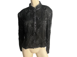 Vintage black bead jacket XL Papell Boutiue