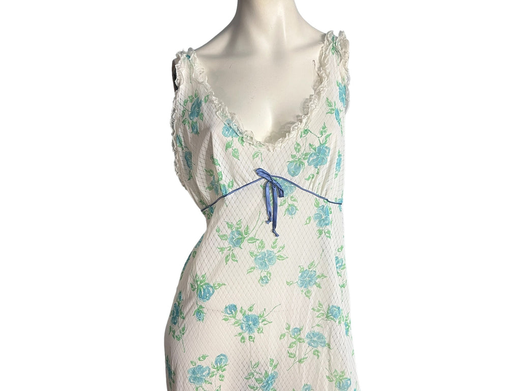 Vintage 70's sheer blue flower nightgown M