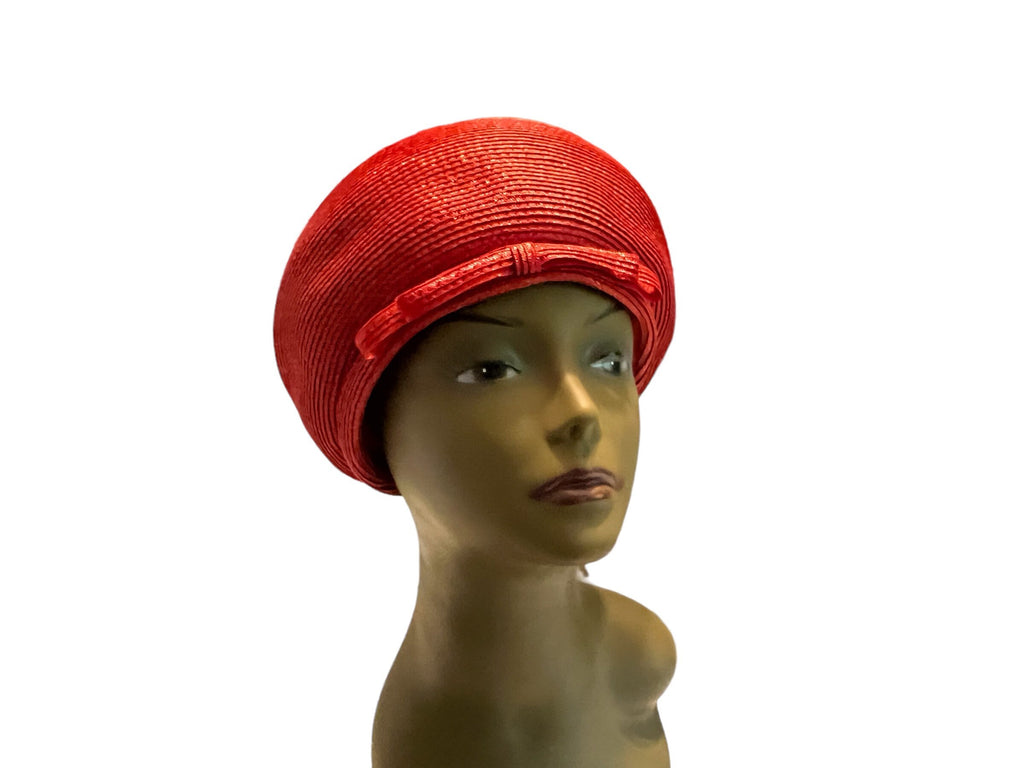 Vintage 60's red straw beret hat