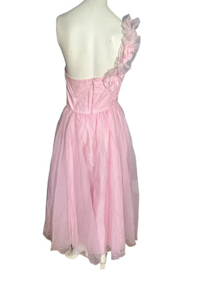 Vintage 60's pink chiffon party dress formal M L