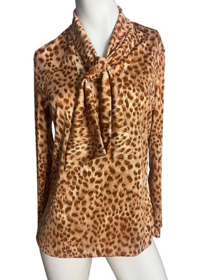 Vintage 70's leopard tie neck shirt L Mardi Modes