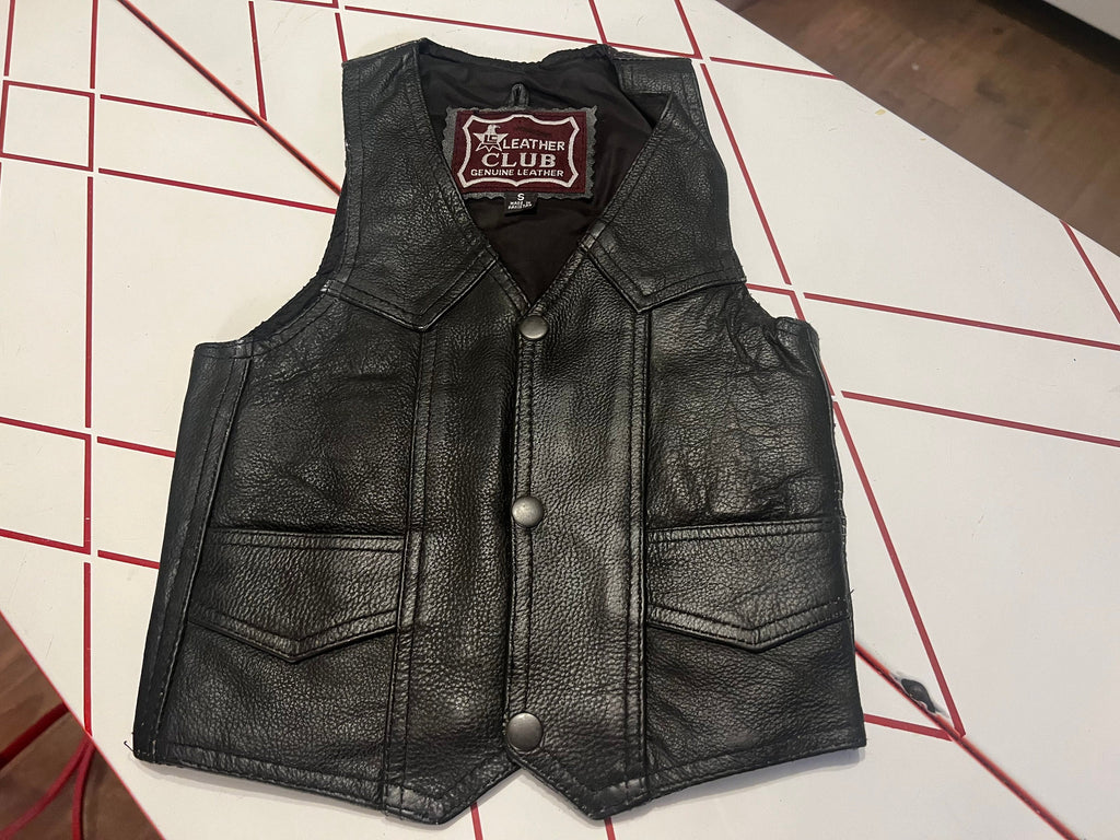 Vintage kids black leather vest S