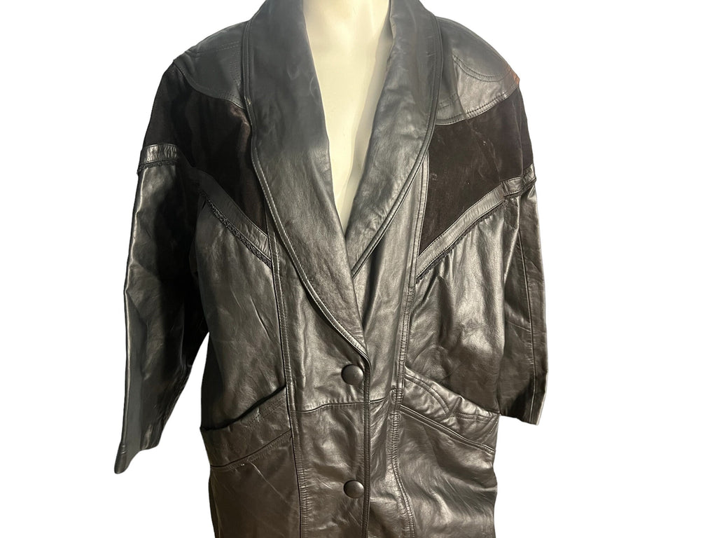 Vintage 80's black leather trench coat M Winlet