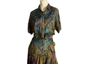 Vintage 80's rayon skirt dress set M Nancy K
