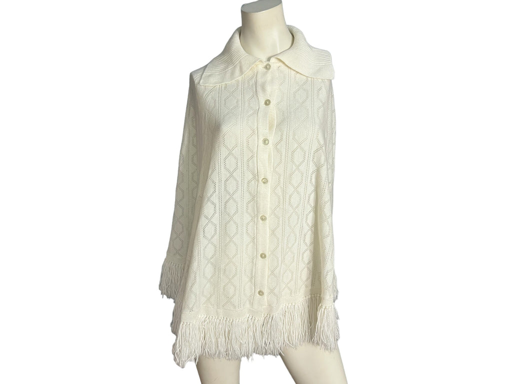 Vintage 70's white sweater shawl poncho