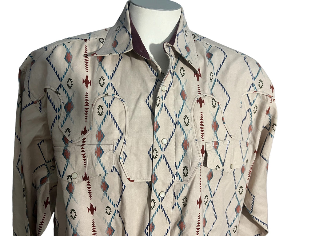 Vintage tan pattern Wrangler western shirt L T