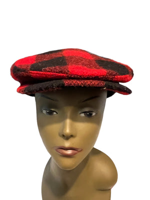 Vintage red and black newsboy cap hat M