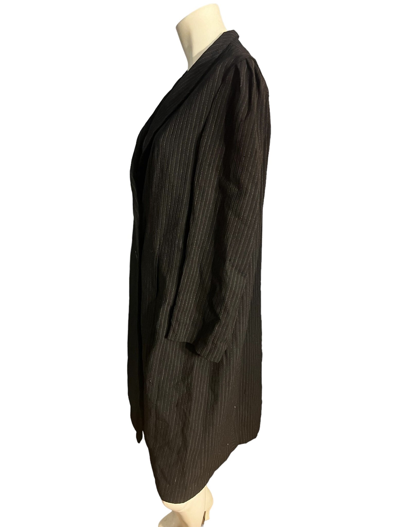 Vintage 40's 50's long rayon jacket L black pinstripe