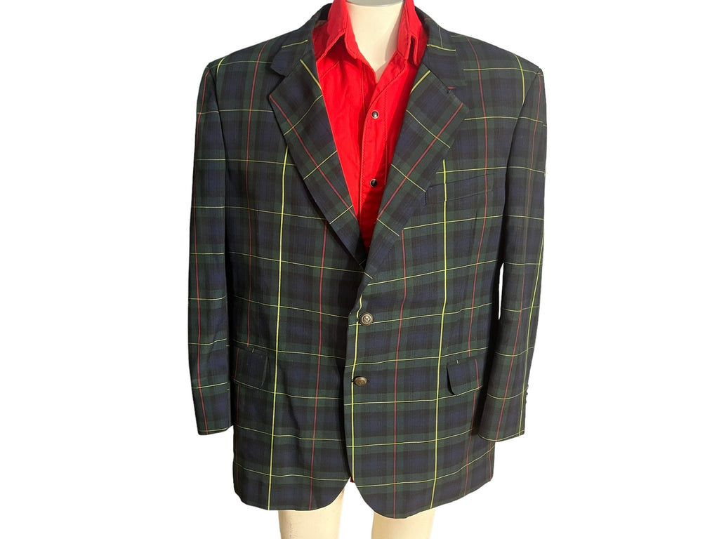 Vintage green & blue plaid suit jacket 48