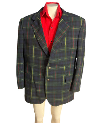 Vintage green & blue plaid suit jacket 48