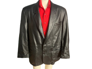 Vintage 80's black leather suit jacket 54 Firenze
