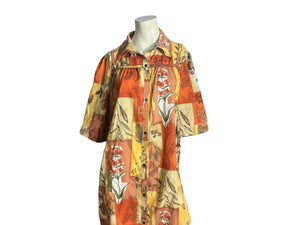 Vintage fall print house dress L Intimate Appeal