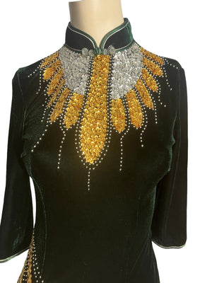 Vintage green and gold fitted costume dress M