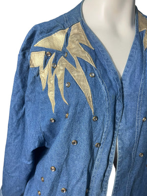 Vintage 80’s jean jacket one size gold embellishments