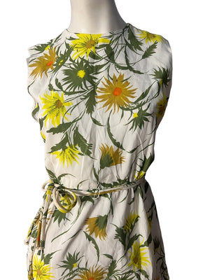 Vintage 60's yellow floral pencil dress S