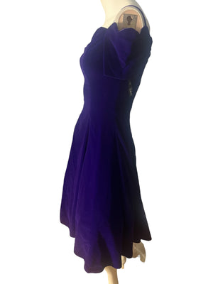 Vintage 80's Niki purple velvet full skirt dress 8