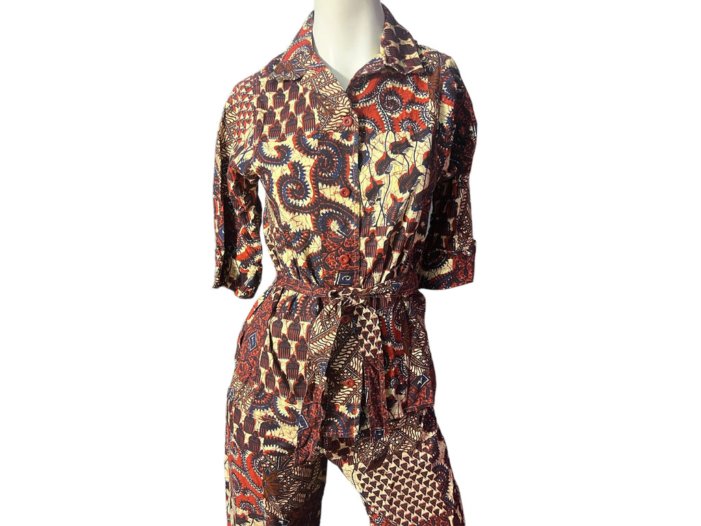 Vintage 70's batik bellbottom pantsuit S Howard Wolf