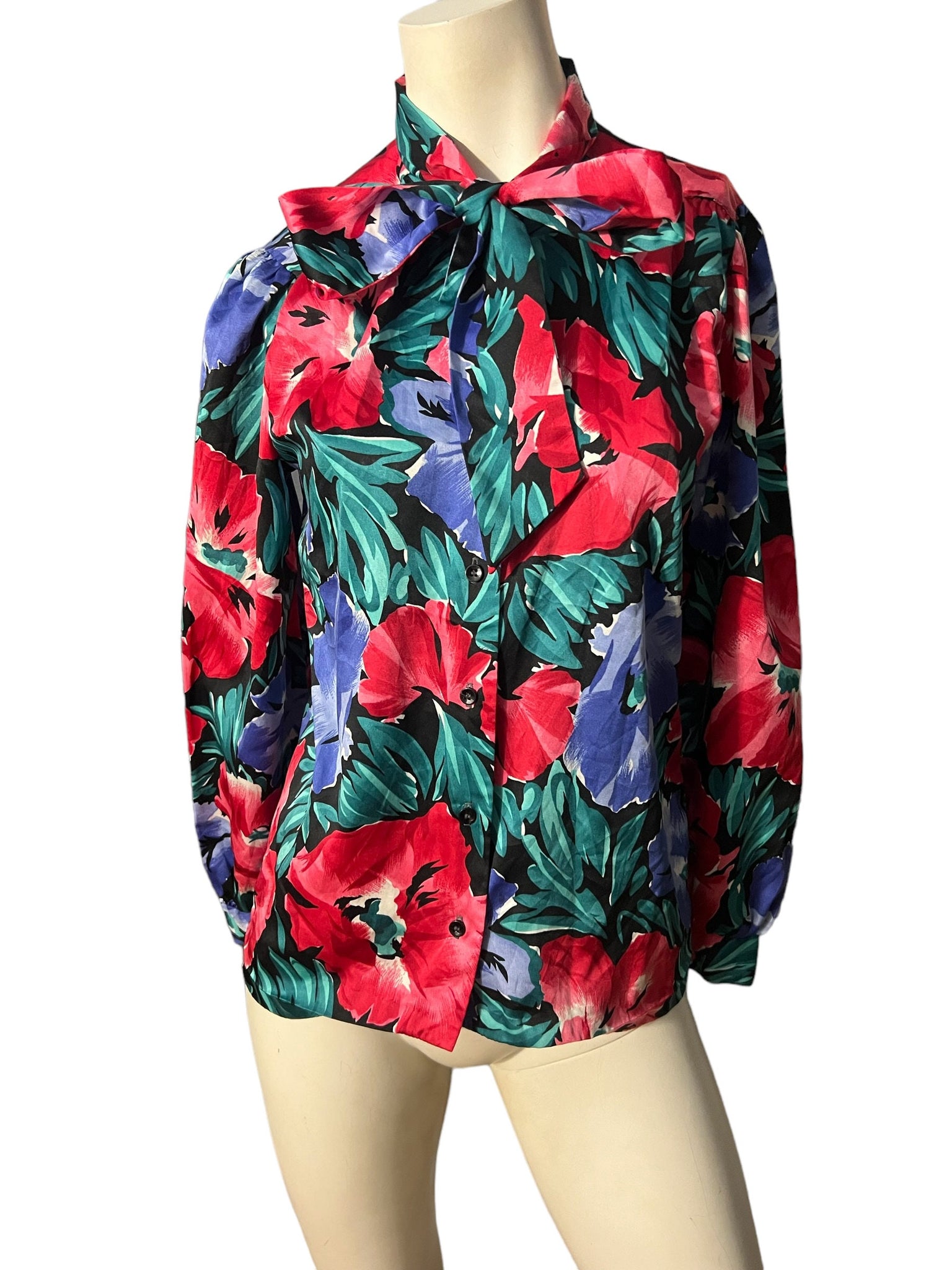 Vintage 80's floral bow tie blouse top S M rrrrruss