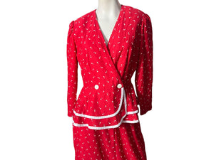 Vintage 80’s red peplum suit 14 L
