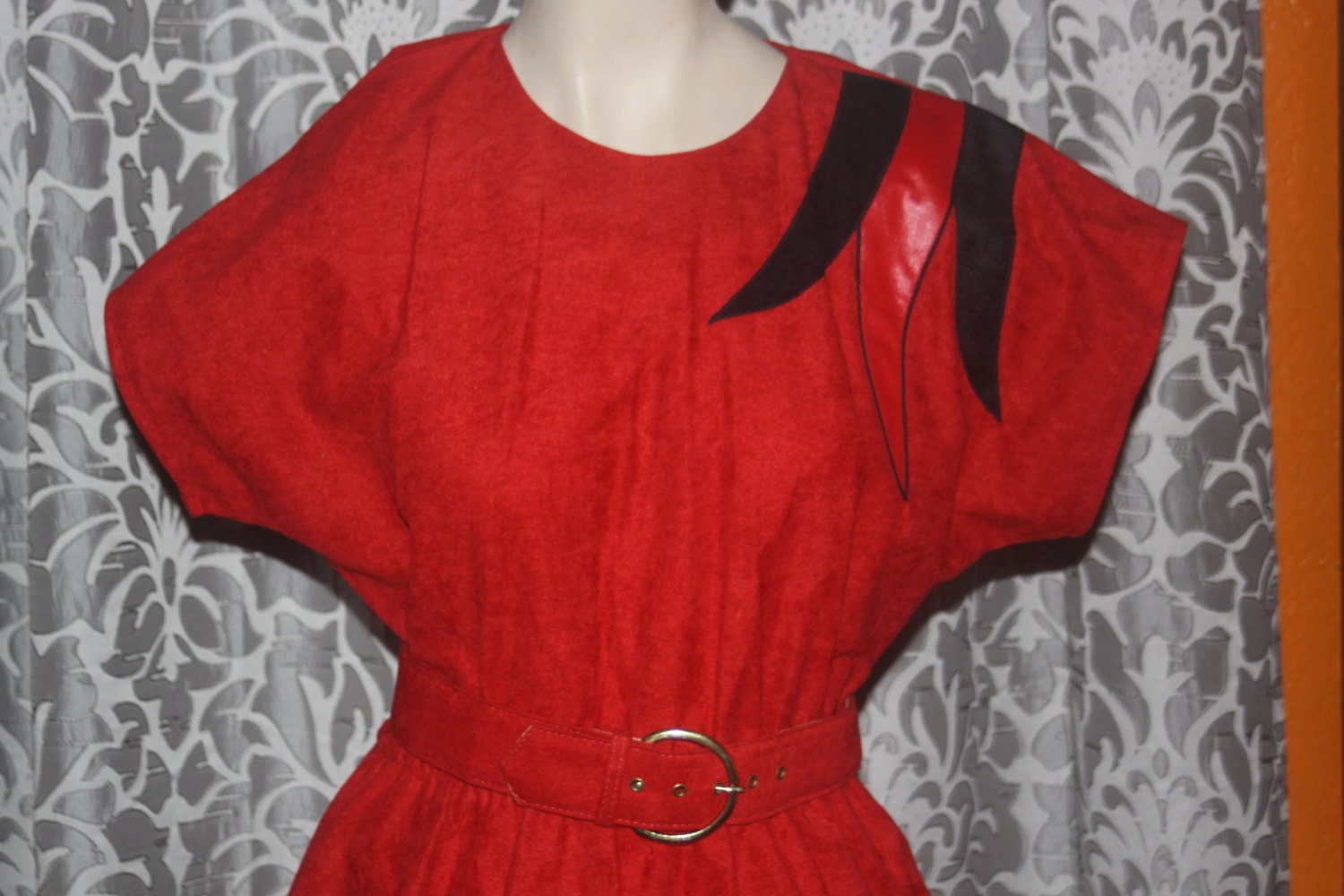 Vintage 1980's Mod Bold Red Peplum Dress M 9